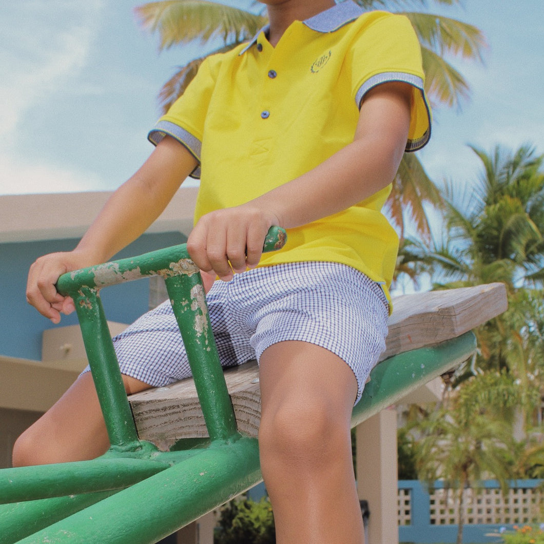 Yellow Polo Shirt & Seer Sucker Shorts